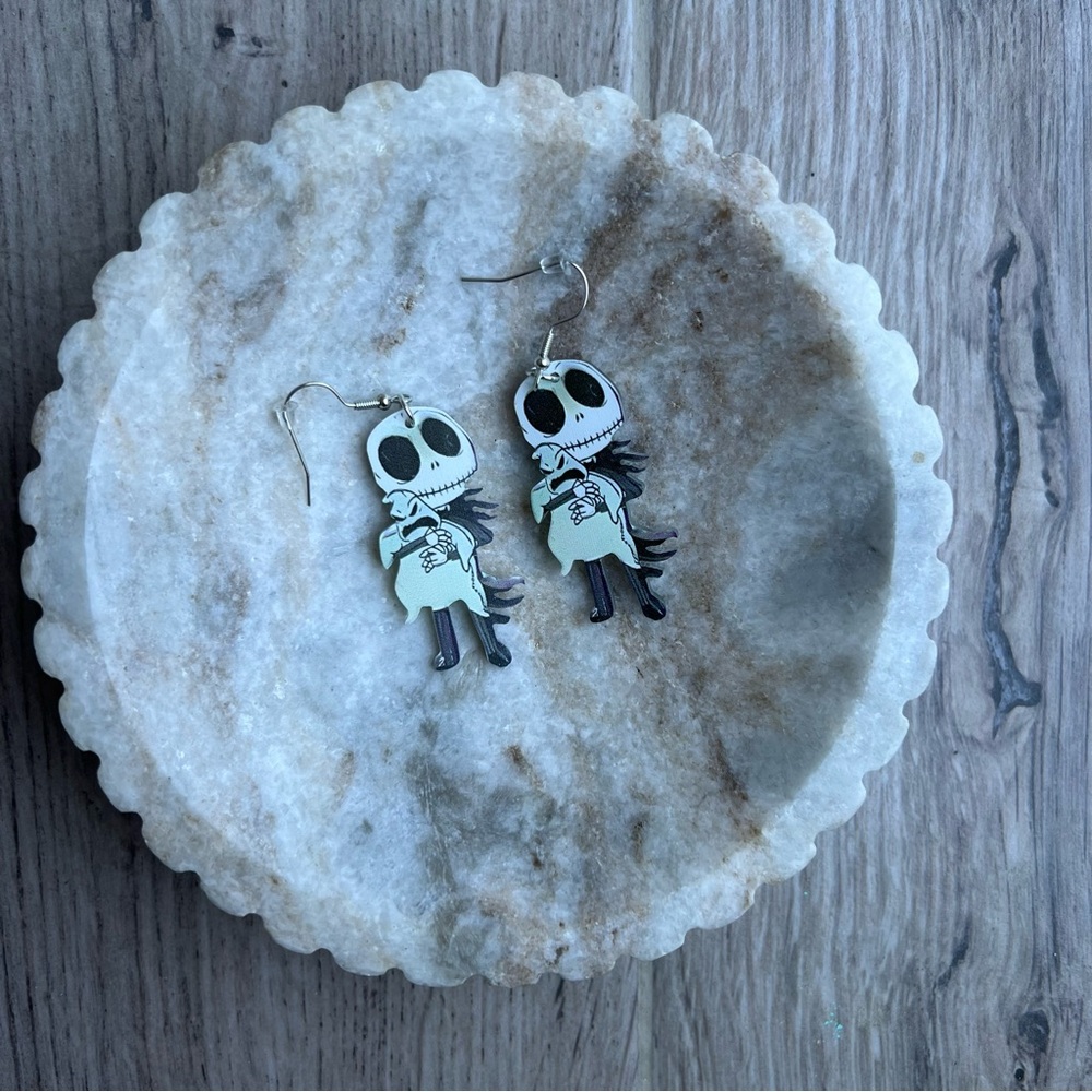 Jack Skellington Hugging Oogie Boogie Earrings Nightmare Before Christmas - Picture 3 of 4